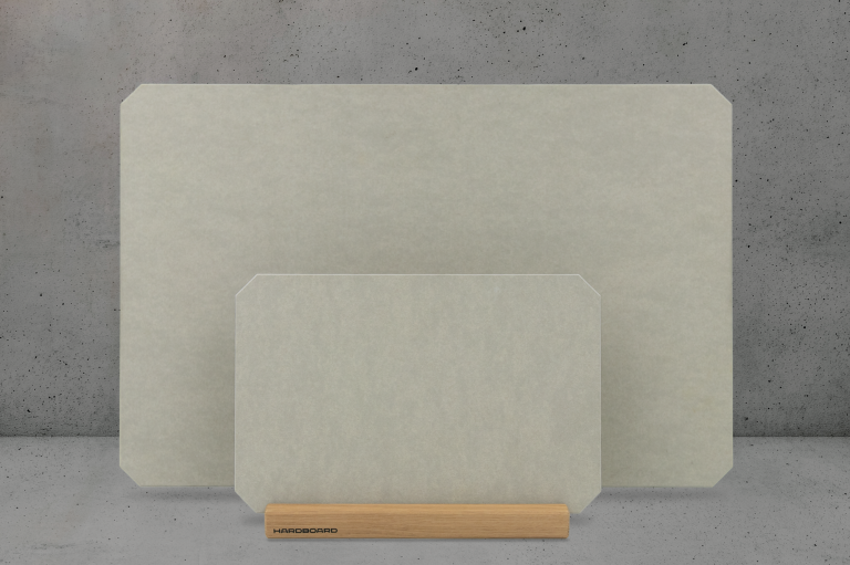 HARDBOARD Bundle S+L in Grau – zwei Schneidebretter aus Paperstone, mit oder ohne Saftrille, schlicht und funktional.